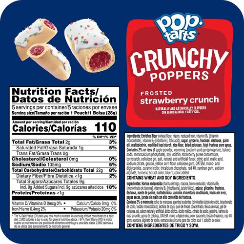 Pop-Tarts Crunchy Poppers Morceaux de collation croustillants fourrés, collations pour enfants, collations à emporter, Fraise givrée croustillante, boîte de 141g (5 sachets)