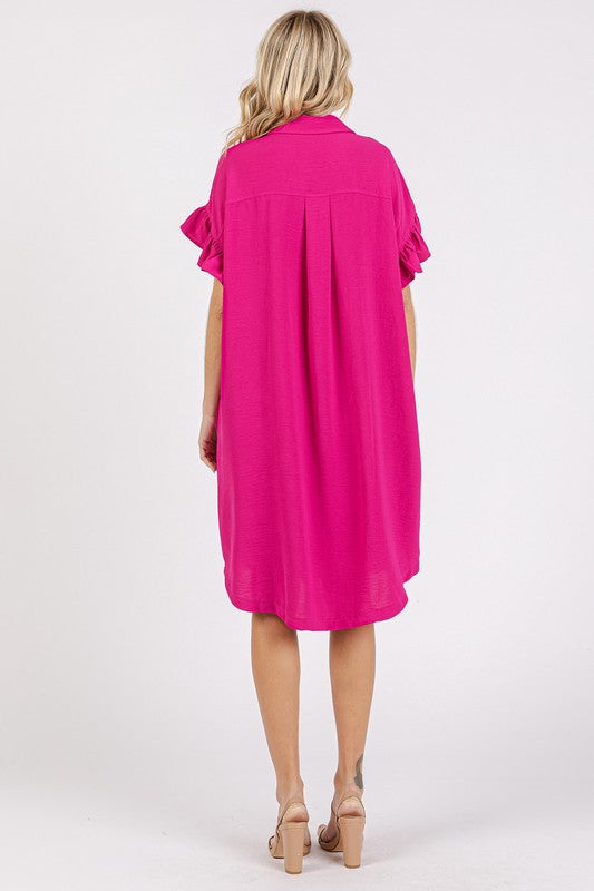 Nouvelle Robe Boutonnée à Manches Volantes avec Poches pour Femme – Tendance, Décontractée, Féminine, Pratique & Design Élégant pour Toute Occasion