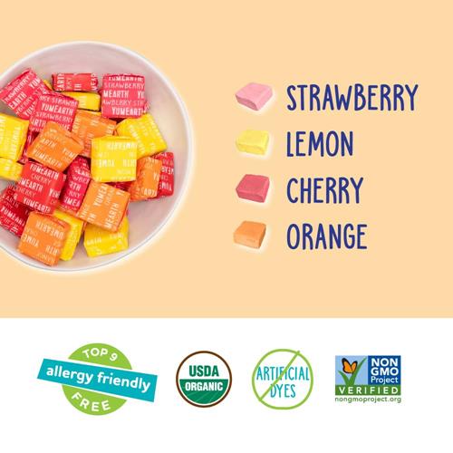 Bonbons à mâcher biologiques Yumearth, saveur de fruits, 142g, sans allergènes, sans gluten, sans OGM, végétaliens, sans arômes ni colorants artificiels (Lot de 1)