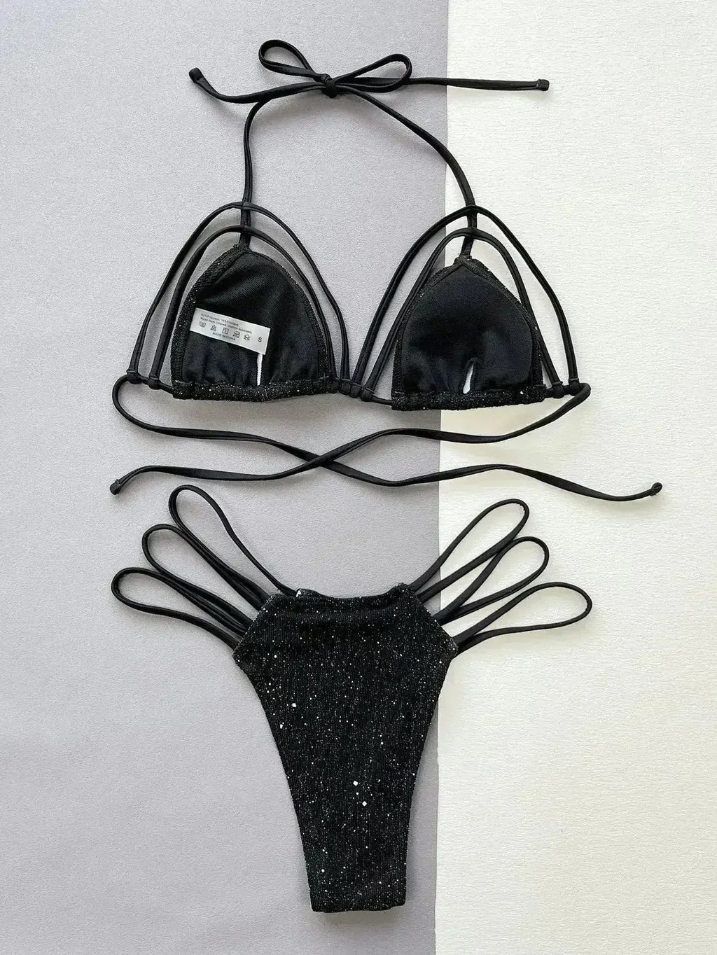 Ensemble bikini deux pièces à licou scintillant avec bretelles