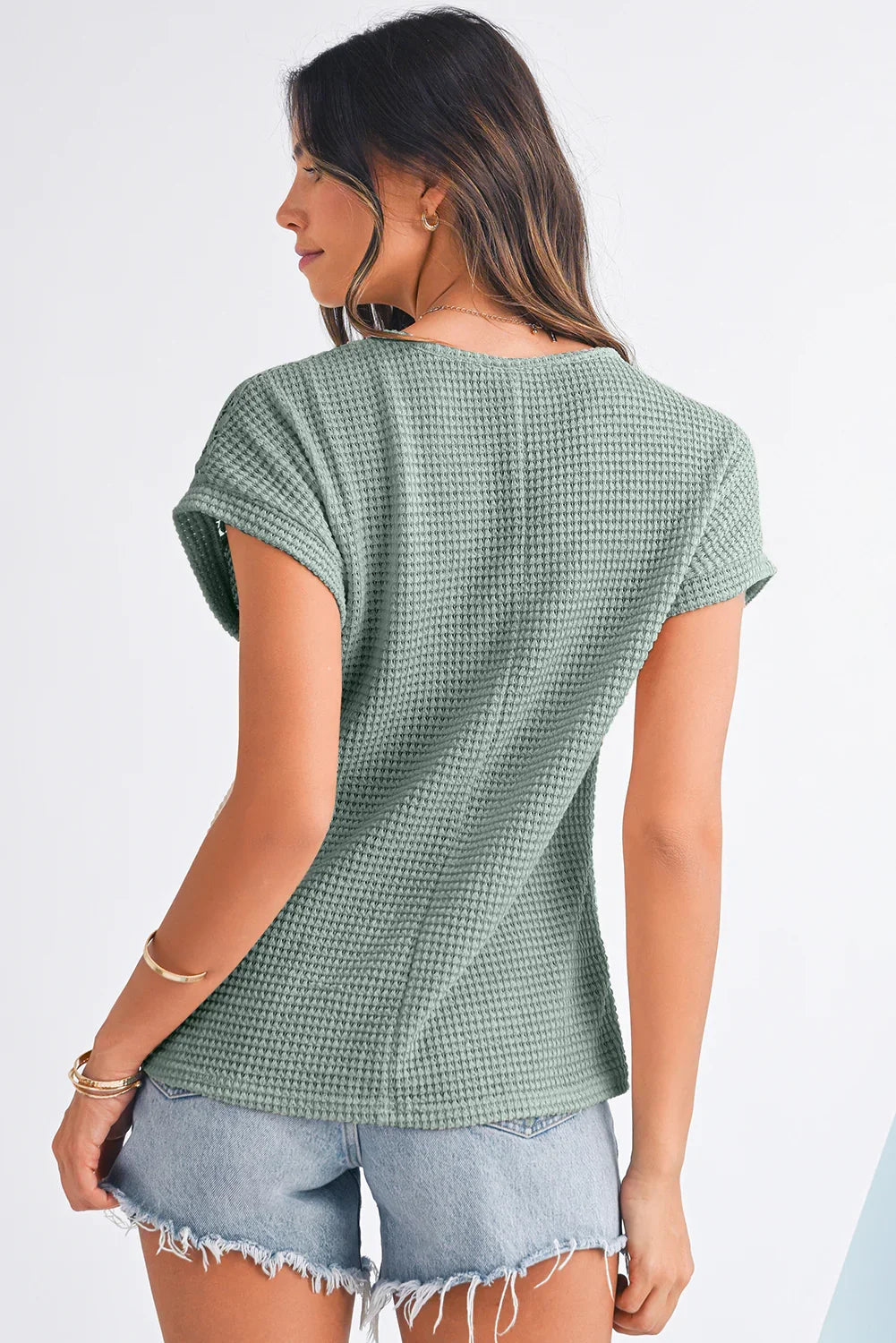 Haut en maille gaufrée patchwork vert brumeux