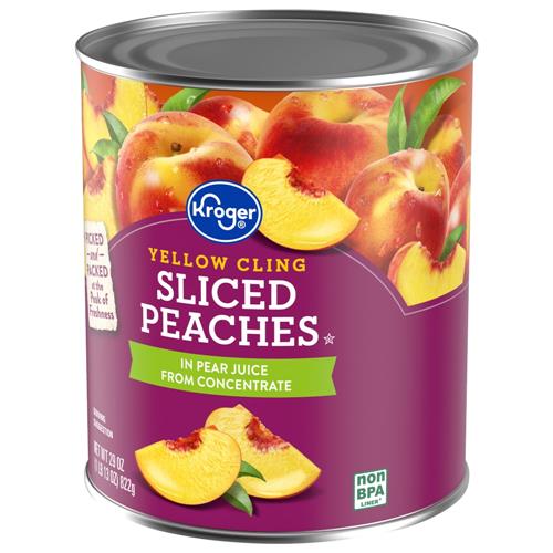 Pêches jaunes en conserve tranchées au jus de poire Kroger 822 g