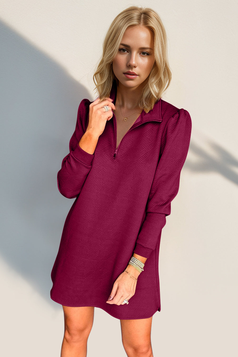 Robe longue zippée texturée Double Take Robe zippée classique pour femme Robe d'extérieur confortable