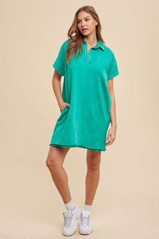 Robe turquoise à manches courtes, décontractée et confortable pour femme