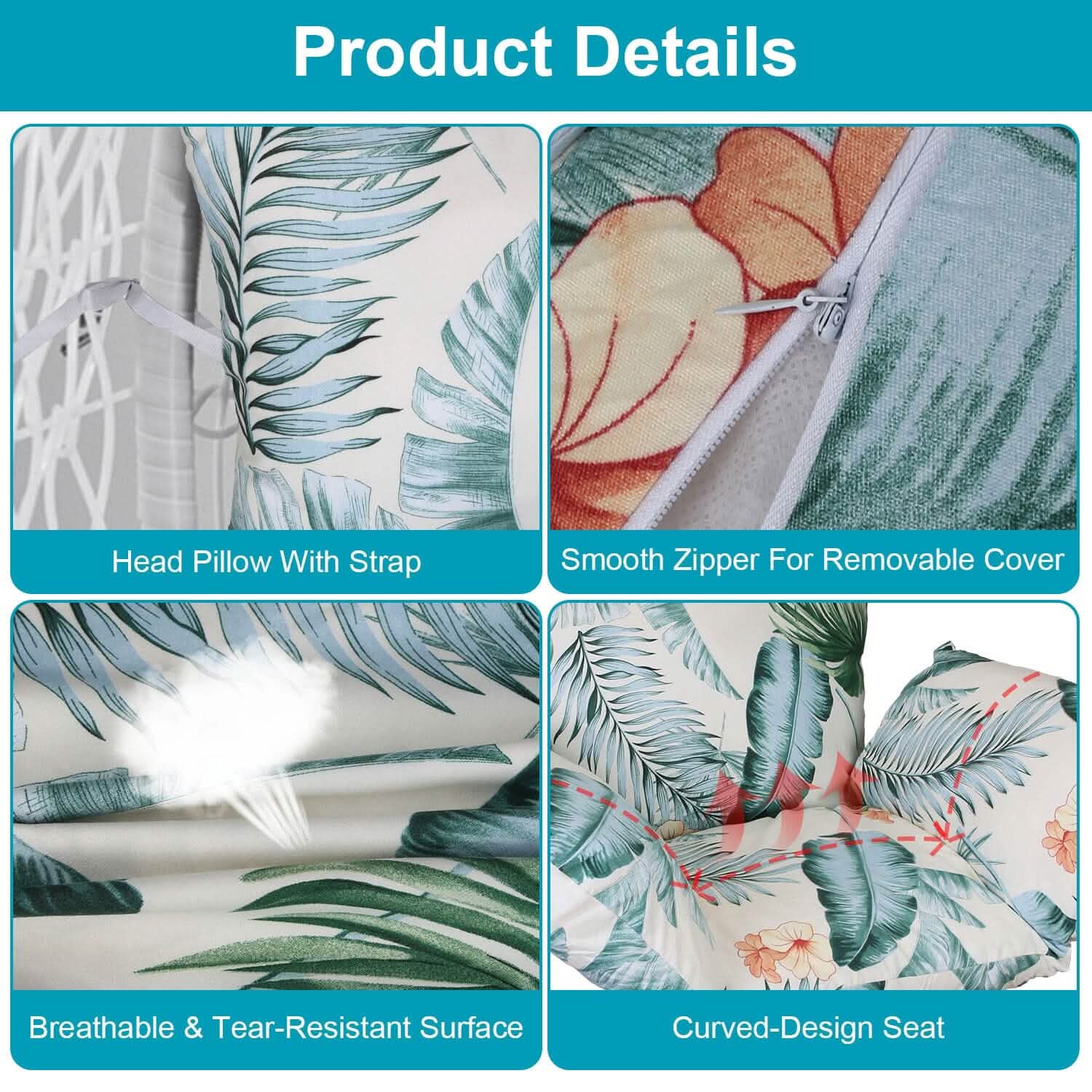 Coussin moelleux pour fauteuil suspendu en forme d'œuf avec appuie-tête