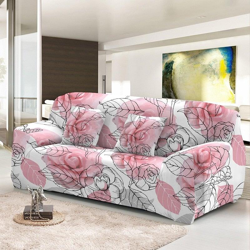 Housse de canapé élastique pour salon, housses extensibles combinées, motifs floraux, housses de canapé d'angle imprimées, housse de canapé 1/2/3/4 places avec housse de coussin séparée, housse de fauteuil extensible, protection de meubles lavable