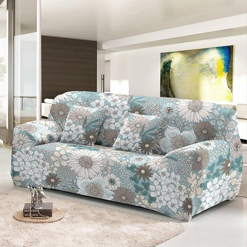 Housse de canapé élastique pour salon, housses extensibles combinées, motifs floraux, housses de canapé d'angle imprimées, housse de canapé 1/2/3/4 places avec housse de coussin séparée, housse de fauteuil extensible, protection de meubles lavable