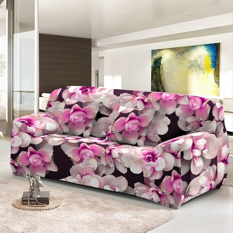 Housse de canapé élastique pour salon, housses extensibles combinées, motifs floraux, housses de canapé d'angle imprimées, housse de canapé 1/2/3/4 places avec housse de coussin séparée, housse de fauteuil extensible, protection de meubles lavable