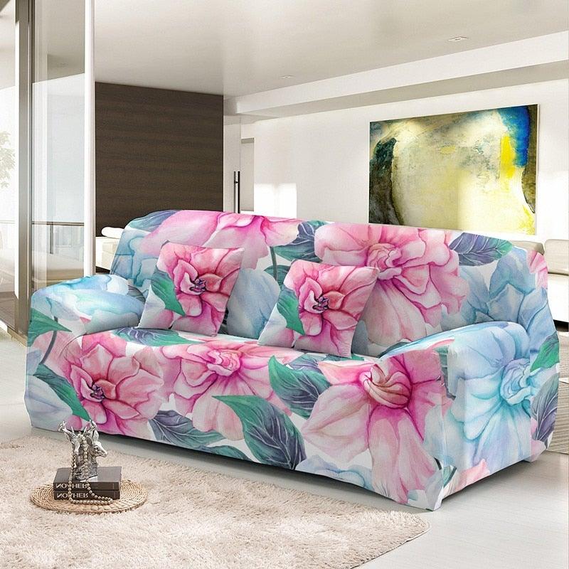 Housse de canapé élastique pour salon, housses extensibles combinées, motifs floraux, housses de canapé d'angle imprimées, housse de canapé 1/2/3/4 places avec housse de coussin séparée, housse de fauteuil extensible, protection de meubles lavable
