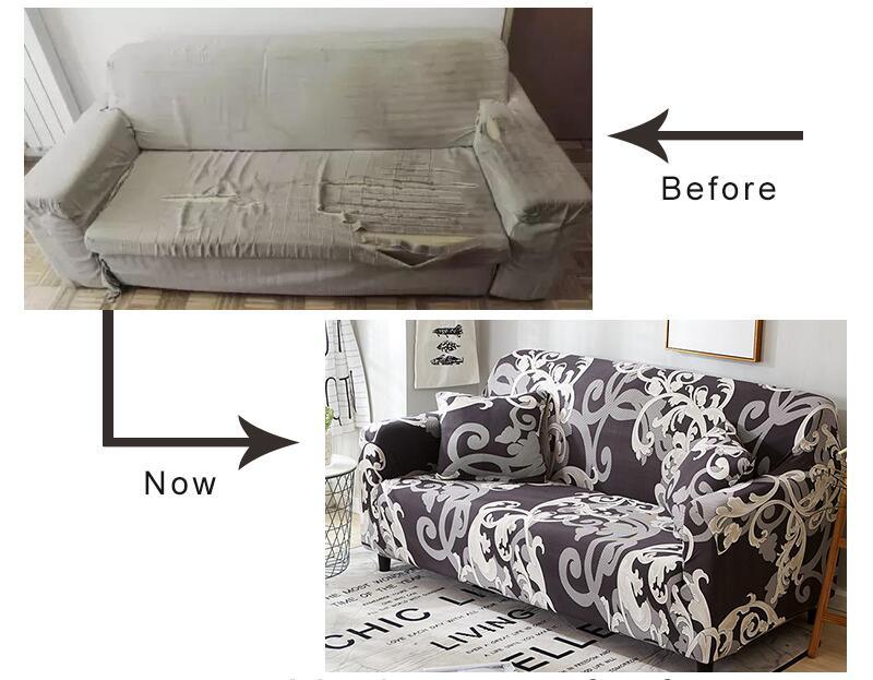 Housse de canapé élastique pour salon, housses extensibles combinées, motifs floraux, housses de canapé d'angle imprimées, housse de canapé 1/2/3/4 places avec housse de coussin séparée, housse de fauteuil extensible, protection de meubles lavable