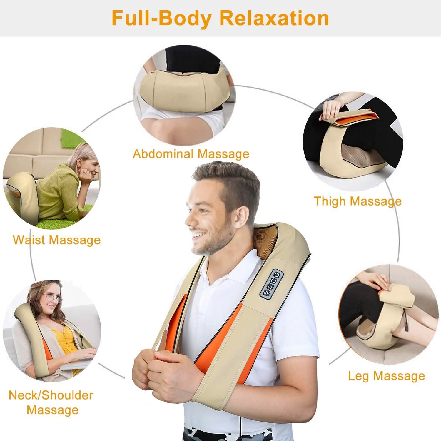 Cape de massage électrique du dos avec chaleur, massage par pétrissage 3D des tissus profonds