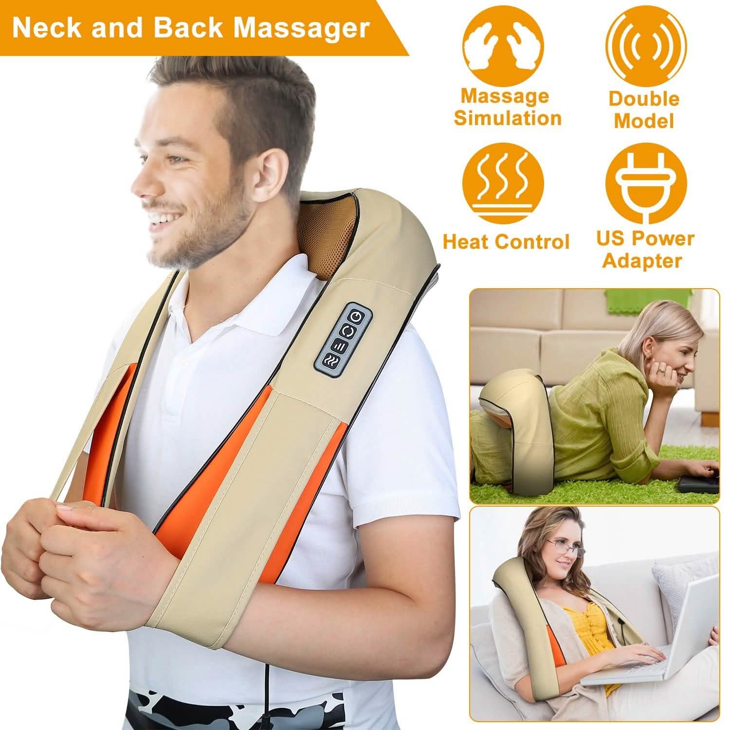 Cape de massage électrique du dos avec chaleur, massage par pétrissage 3D des tissus profonds