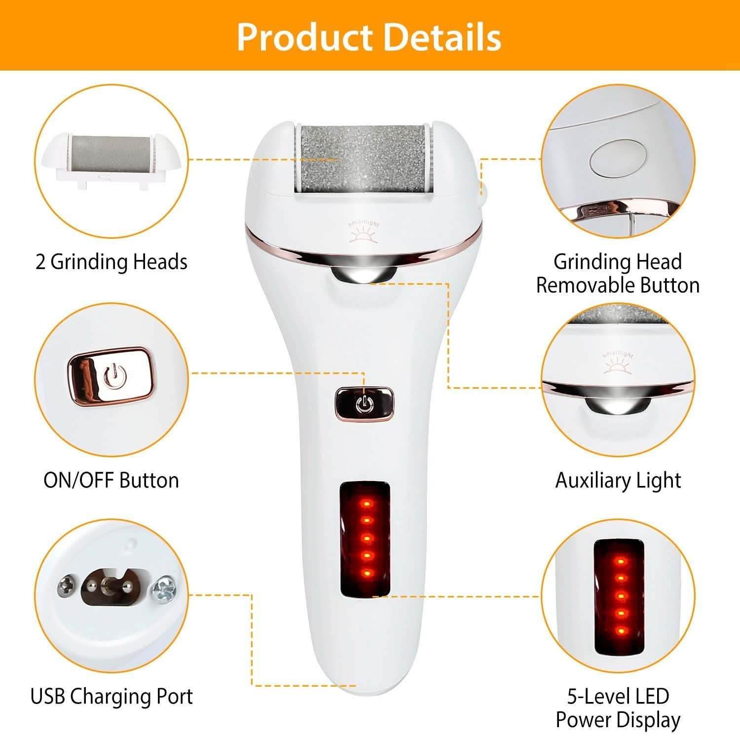 Ponceuse électrique anti-callosités USB rechargeable pour pieds