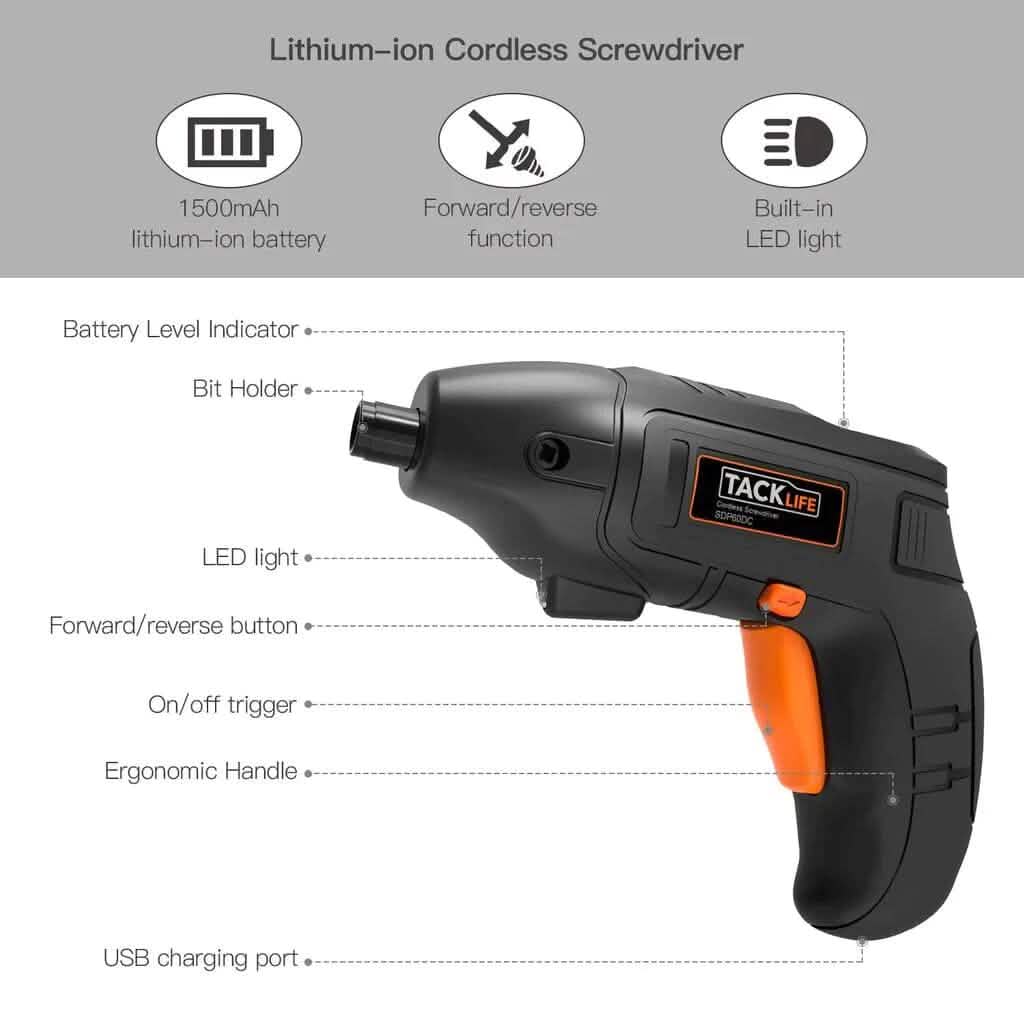 Tournevis électrique sans fil rechargeable avec lumière LED