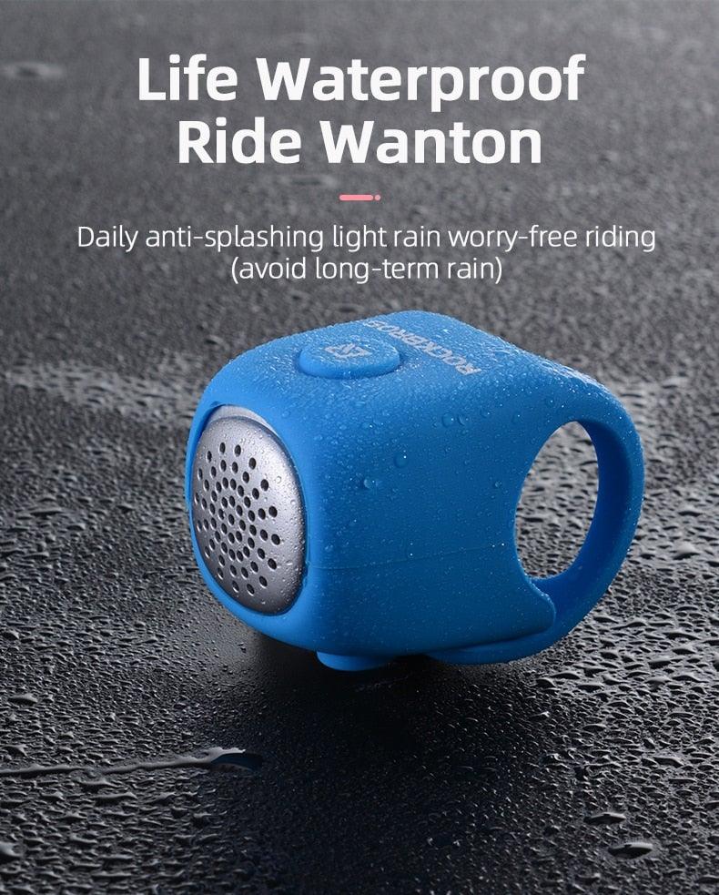 Sonnette de vélo électrique klaxon 90 dB, étanche, coque en gel de silice pour guidon de vélo, sonnette de vélo électrique, klaxons de vélo résistants à l'eau, klaxons de vélo puissants, accessoires de vélo
