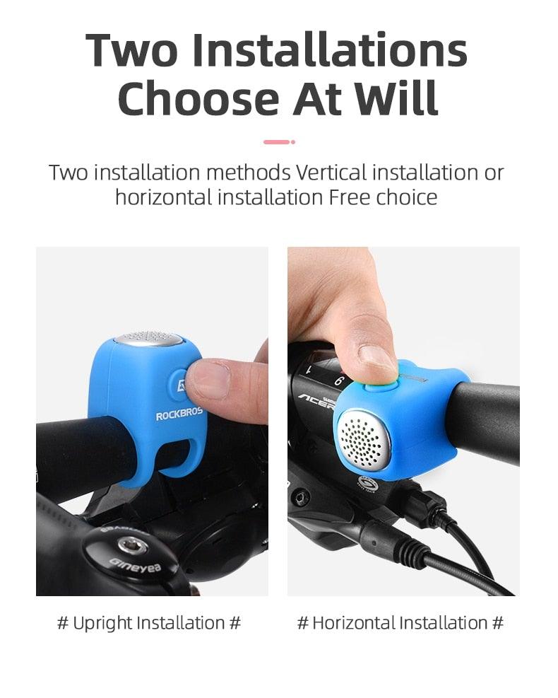 Sonnette de vélo électrique klaxon 90 dB, étanche, coque en gel de silice pour guidon de vélo, sonnette de vélo électrique, klaxons de vélo résistants à l'eau, klaxons de vélo puissants, accessoires de vélo