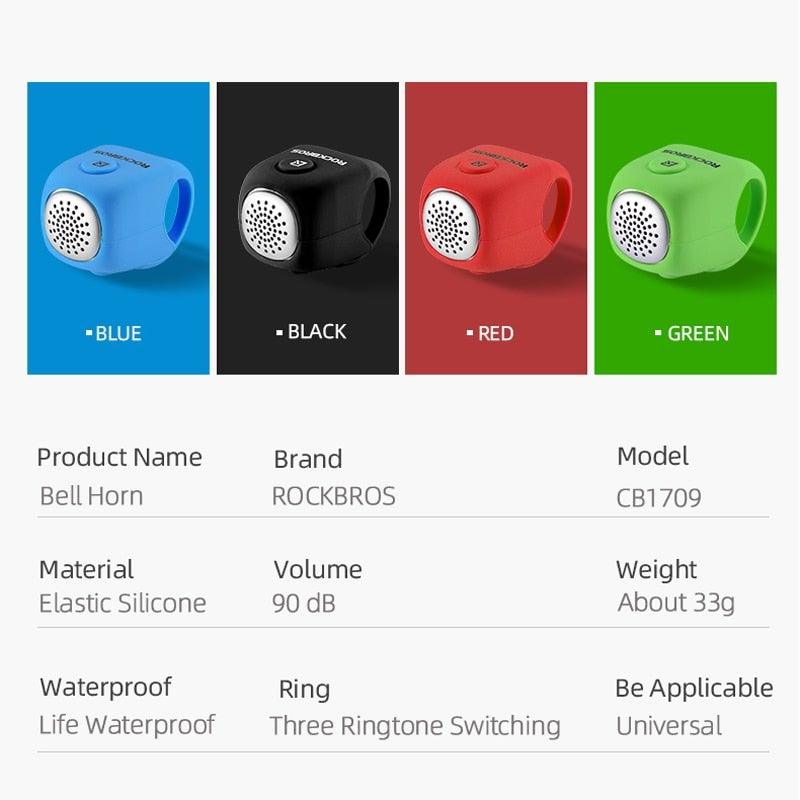Sonnette de vélo électrique klaxon 90 dB, étanche, coque en gel de silice pour guidon de vélo, sonnette de vélo électrique, klaxons de vélo résistants à l'eau, klaxons de vélo puissants, accessoires de vélo