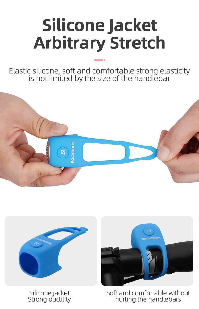Sonnette de vélo électrique klaxon 90 dB, étanche, coque en gel de silice pour guidon de vélo, sonnette de vélo électrique, klaxons de vélo résistants à l'eau, klaxons de vélo puissants, accessoires de vélo