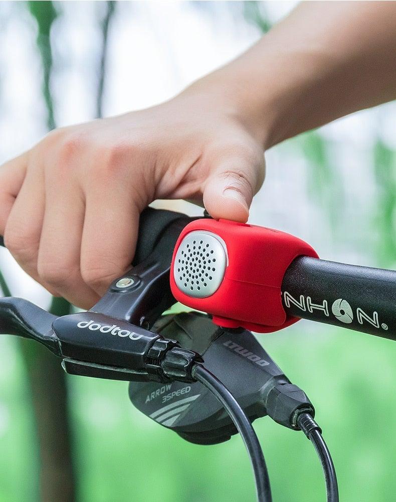 Sonnette de vélo électrique klaxon 90 dB, étanche, coque en gel de silice pour guidon de vélo, sonnette de vélo électrique, klaxons de vélo résistants à l'eau, klaxons de vélo puissants, accessoires de vélo