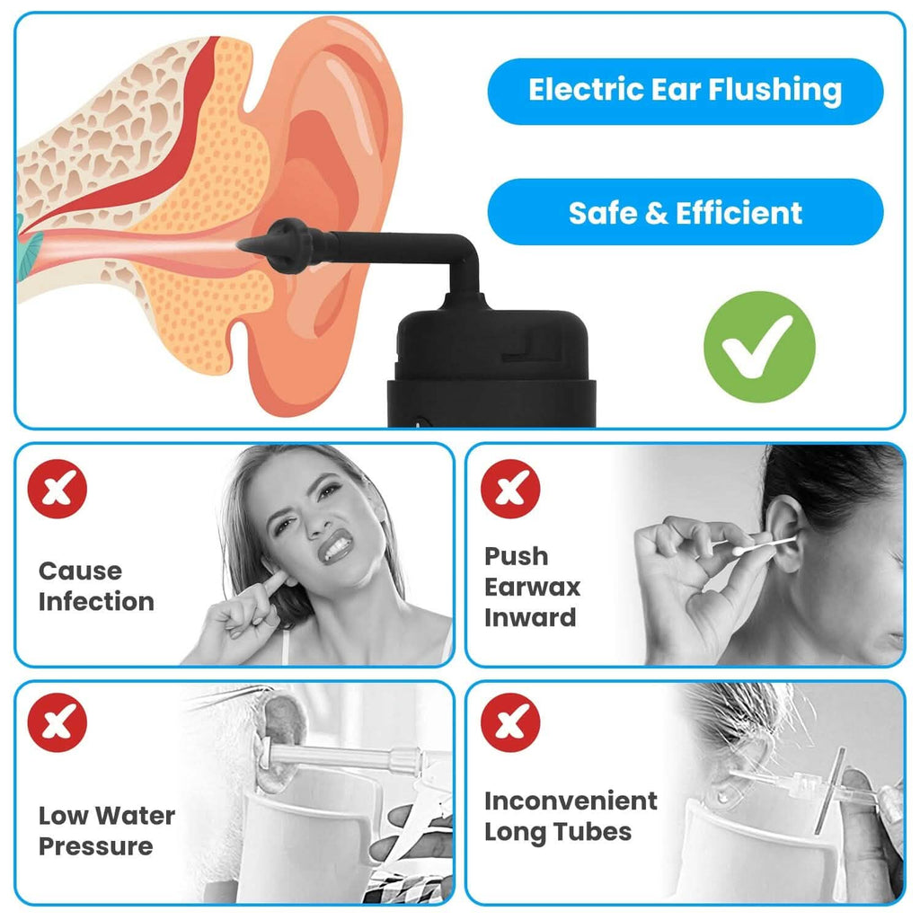 Kit de nettoyage électrique d'oreilles avec 3 modes 6 embouts auriculaires étanche IPX7 rechargeable par USB
