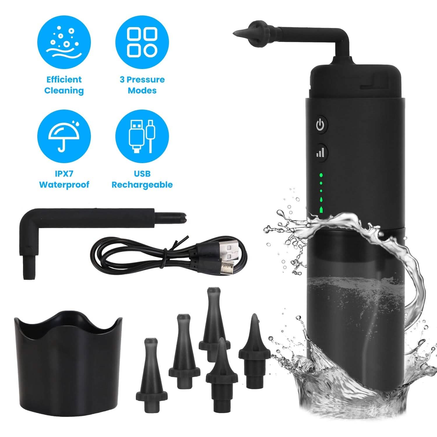 Kit de nettoyage électrique d'oreilles avec 3 modes 6 embouts auriculaires étanche IPX7 rechargeable par USB