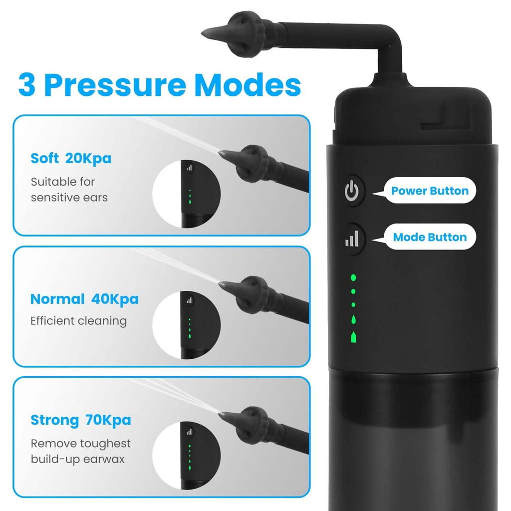 Kit de nettoyage électrique d'oreilles avec 3 modes 6 embouts auriculaires étanche IPX7 rechargeable par USB