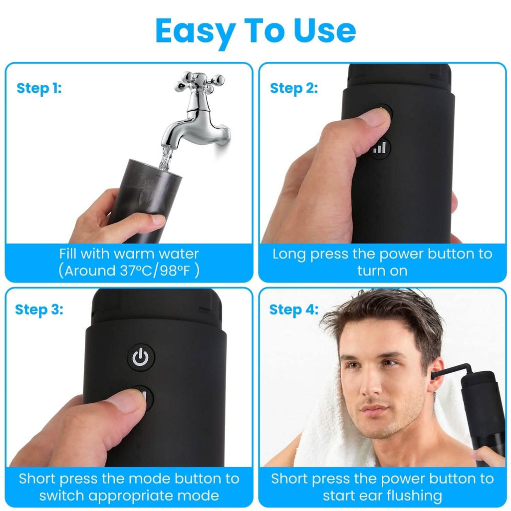 Kit de nettoyage électrique d'oreilles avec 3 modes 6 embouts auriculaires étanche IPX7 rechargeable par USB