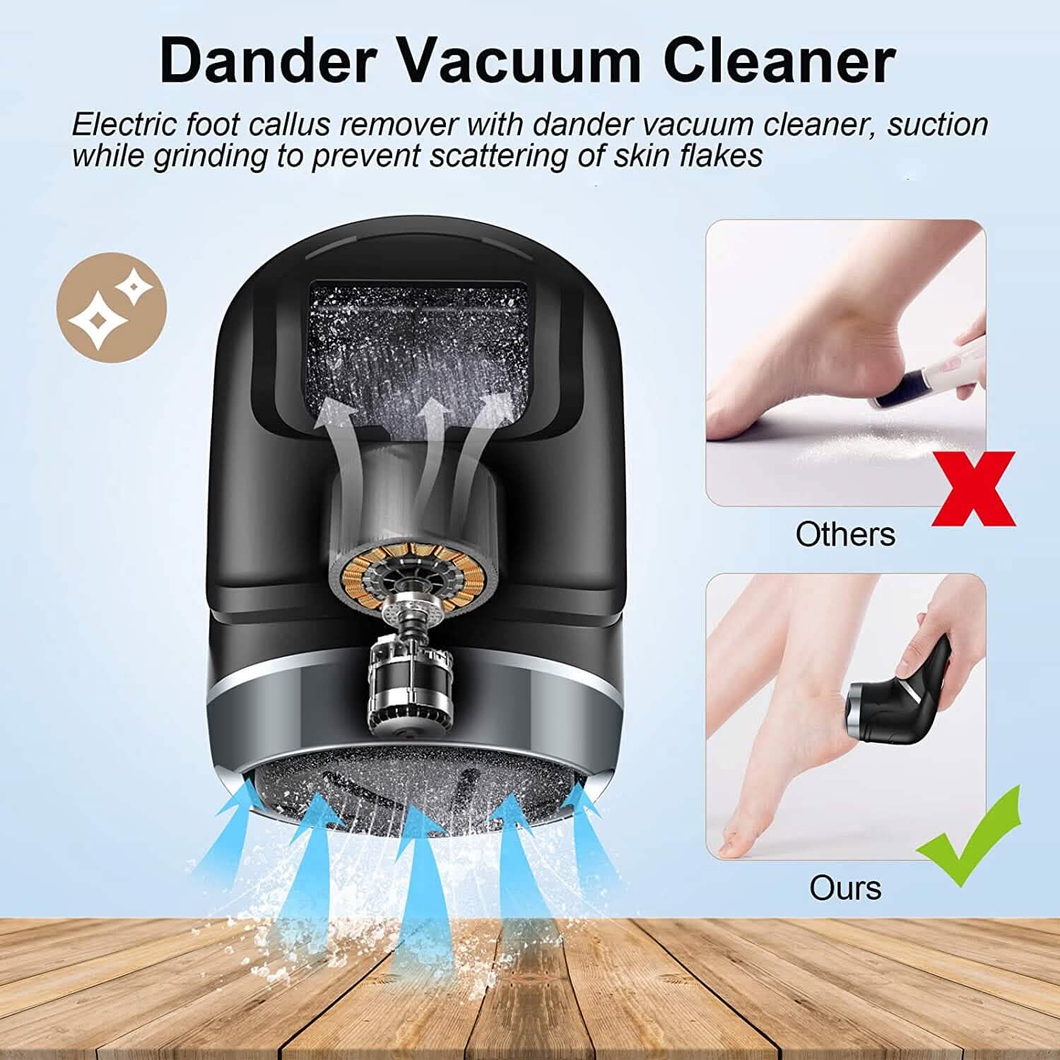 Éliminateur électrique de callosités pour les pieds avec aspirateur