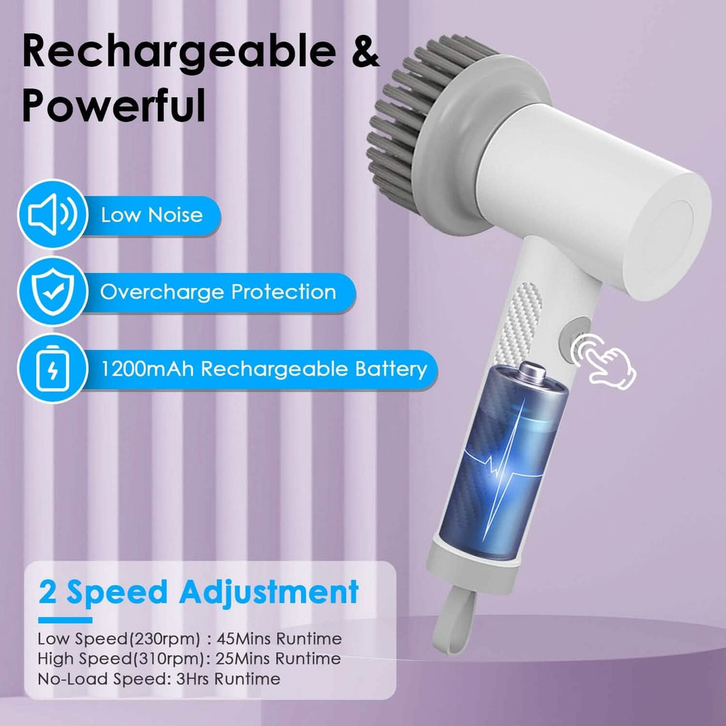 Brosse de nettoyage électrique portative sans fil avec 2 vitesses de rotation
