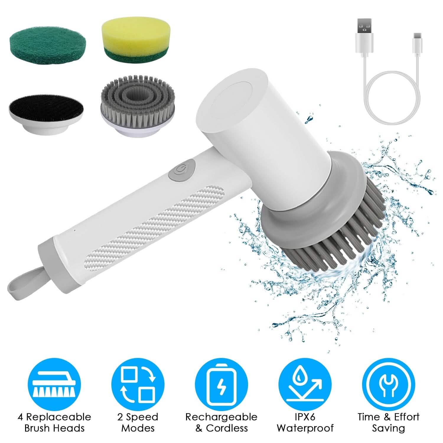 Brosse de nettoyage électrique portative sans fil avec 2 vitesses de rotation