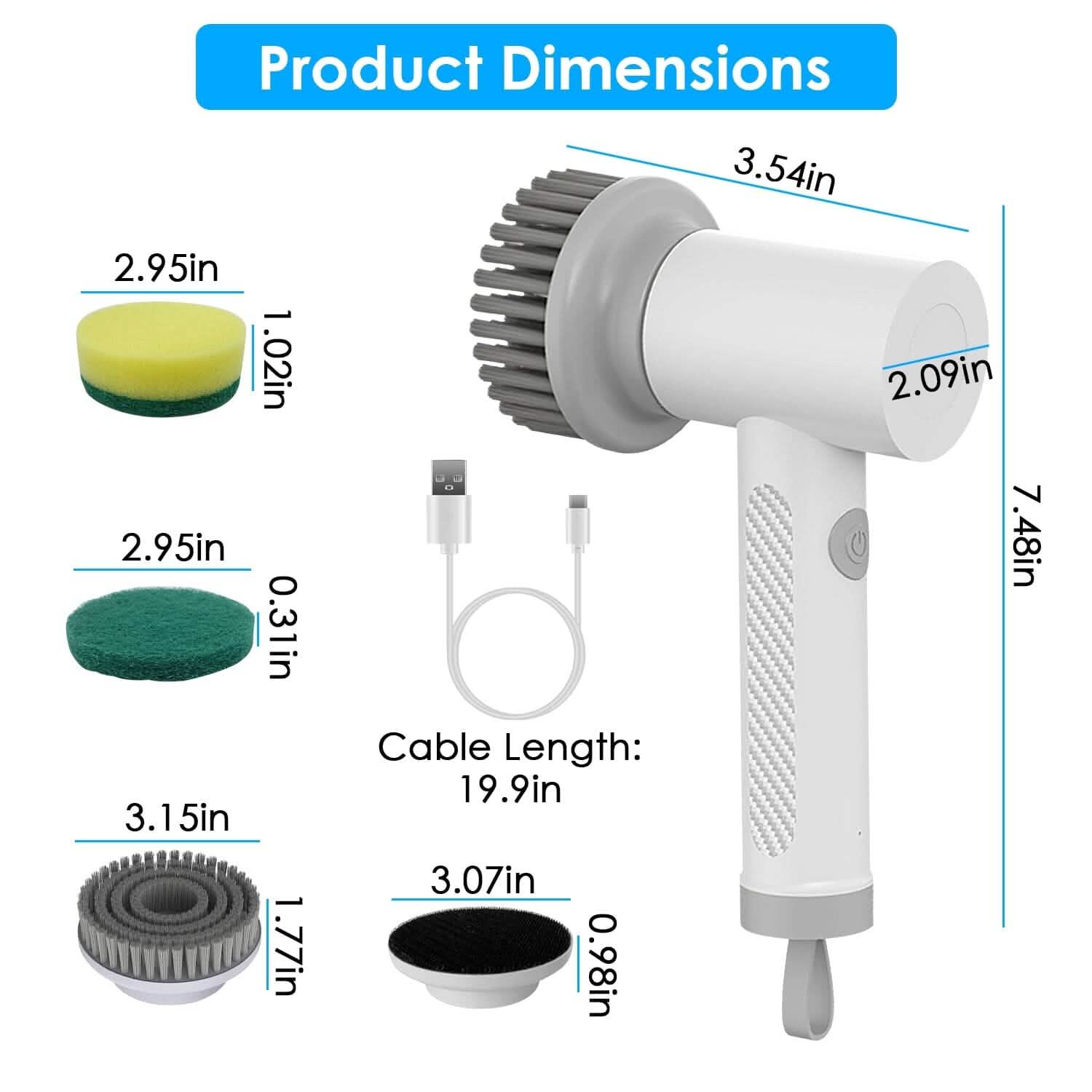 Brosse de nettoyage électrique portative sans fil avec 2 vitesses de rotation