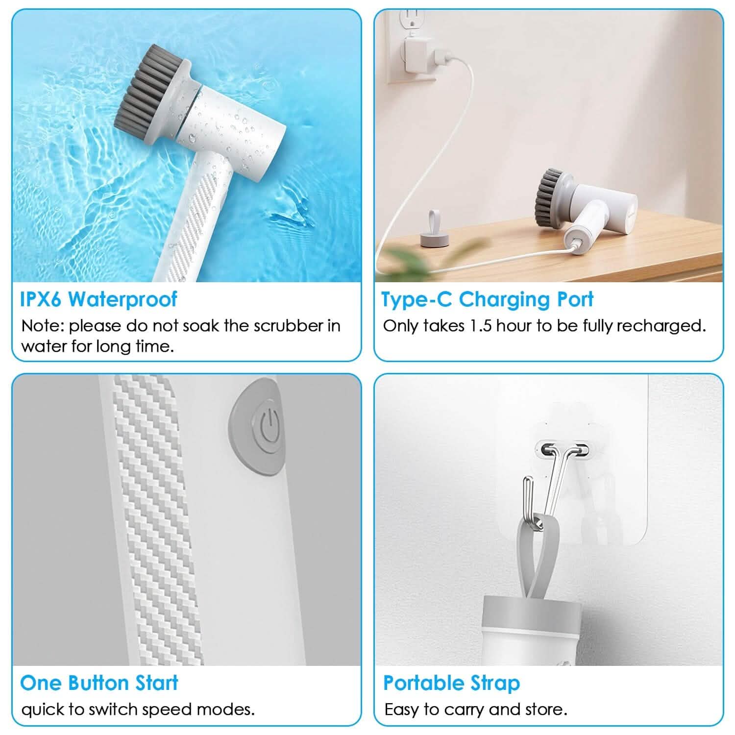 Brosse de nettoyage électrique portative sans fil avec 2 vitesses de rotation