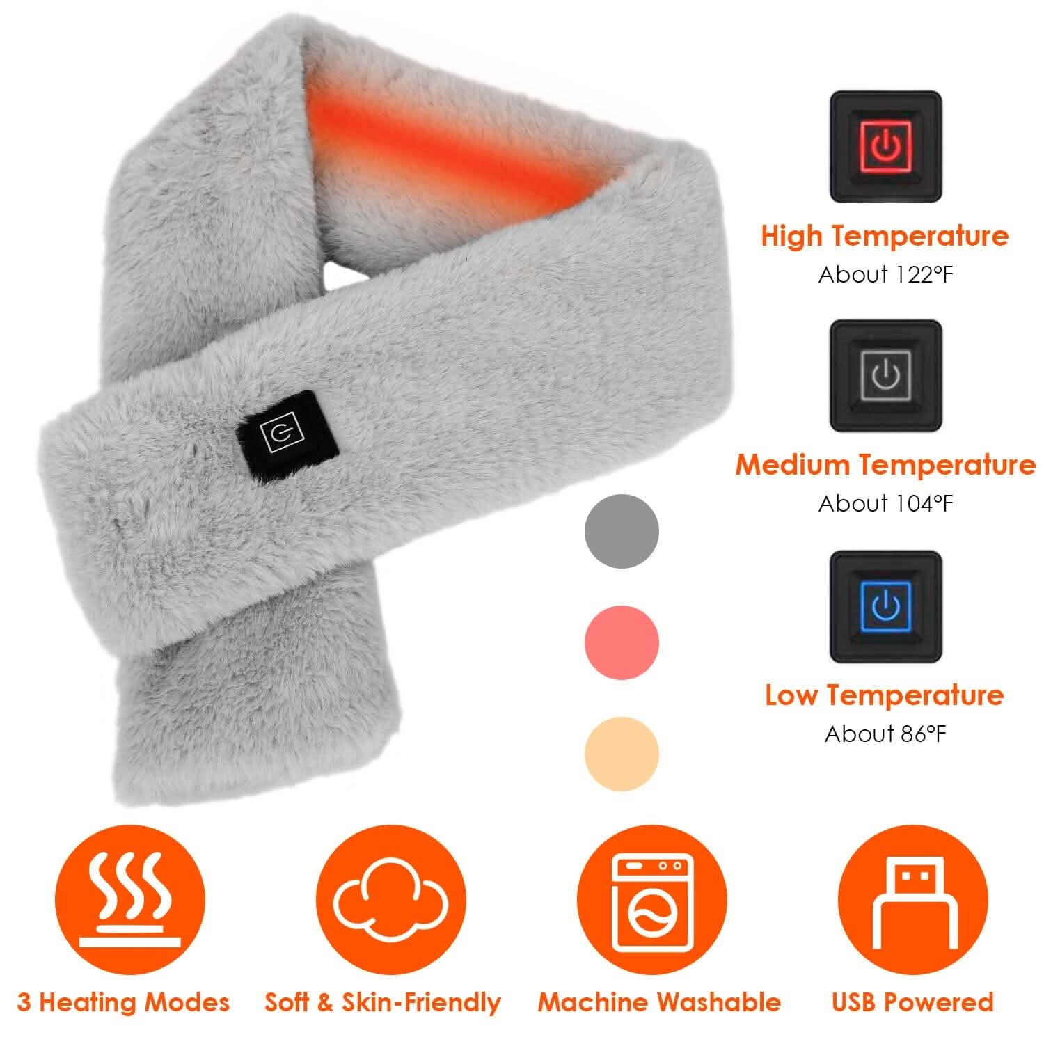 Écharpe chauffante électrique, châle tour de cou chauffant USB, écharpes douces et chaudes avec 3 modes de chauffage