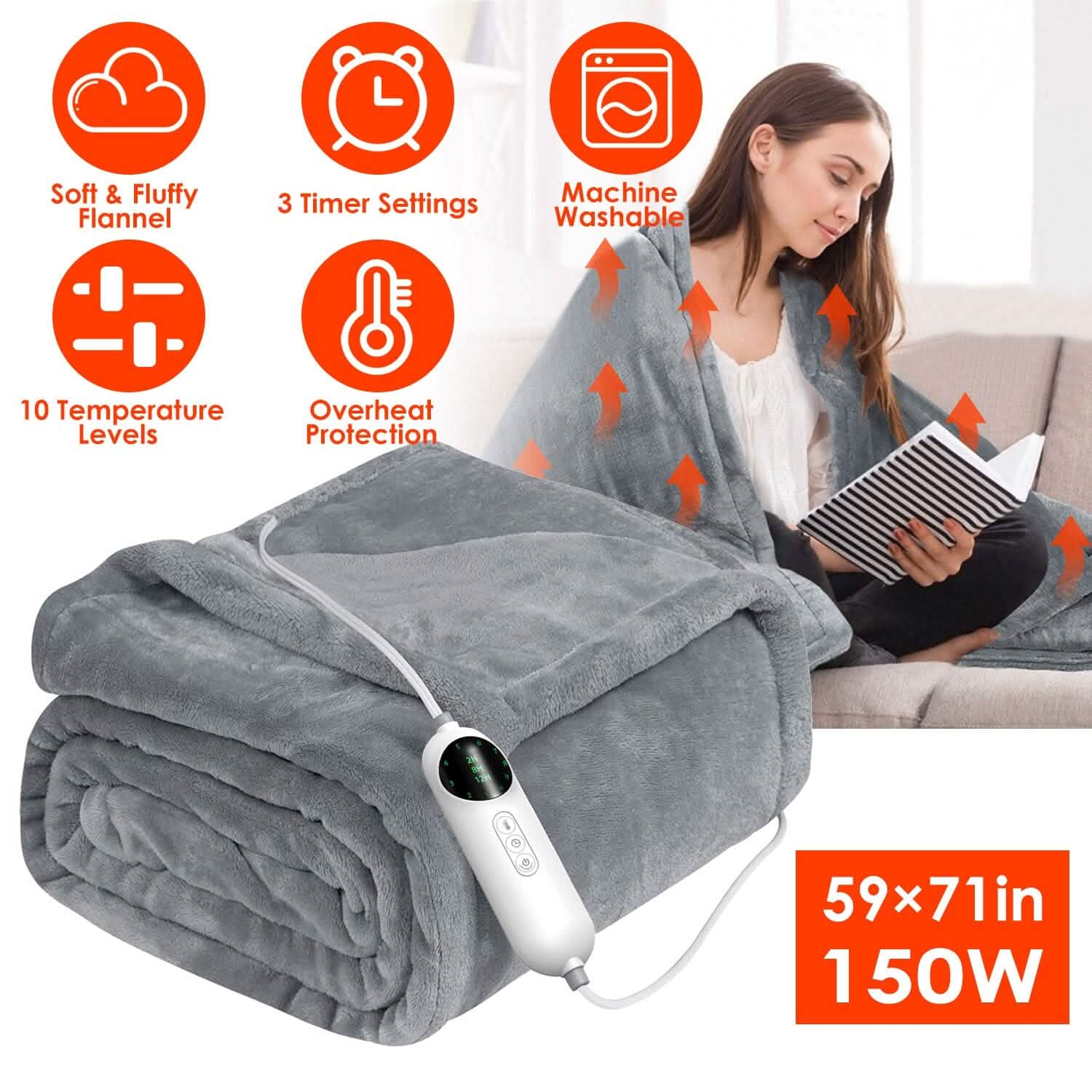 Couverture chauffante électrique en flanelle