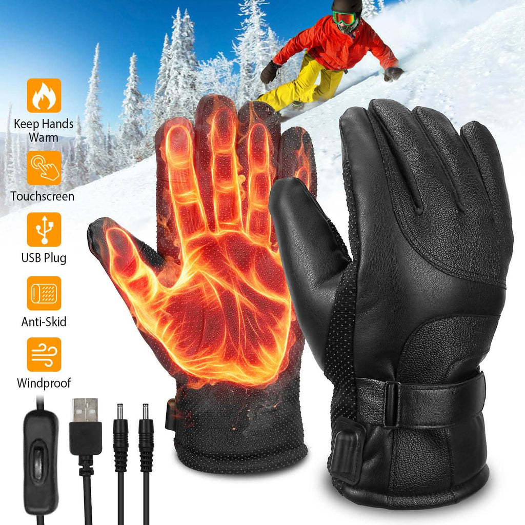 Gants tactiles chauffants électriques en cuir, avec prise USB