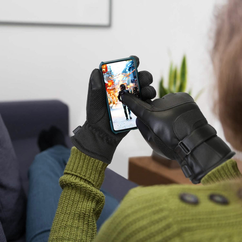 Gants tactiles chauffants électriques en cuir, avec prise USB