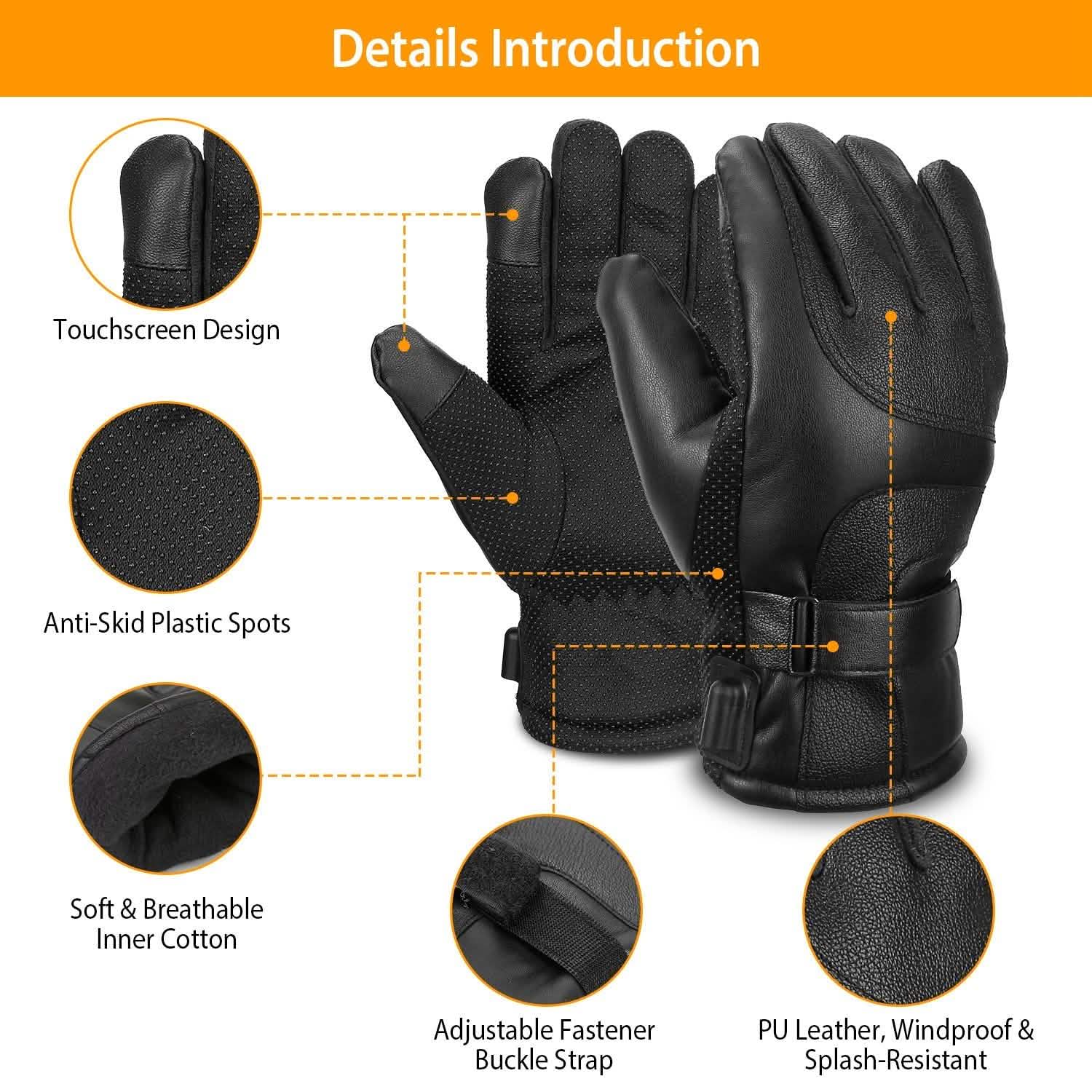 Gants tactiles chauffants électriques en cuir, avec prise USB