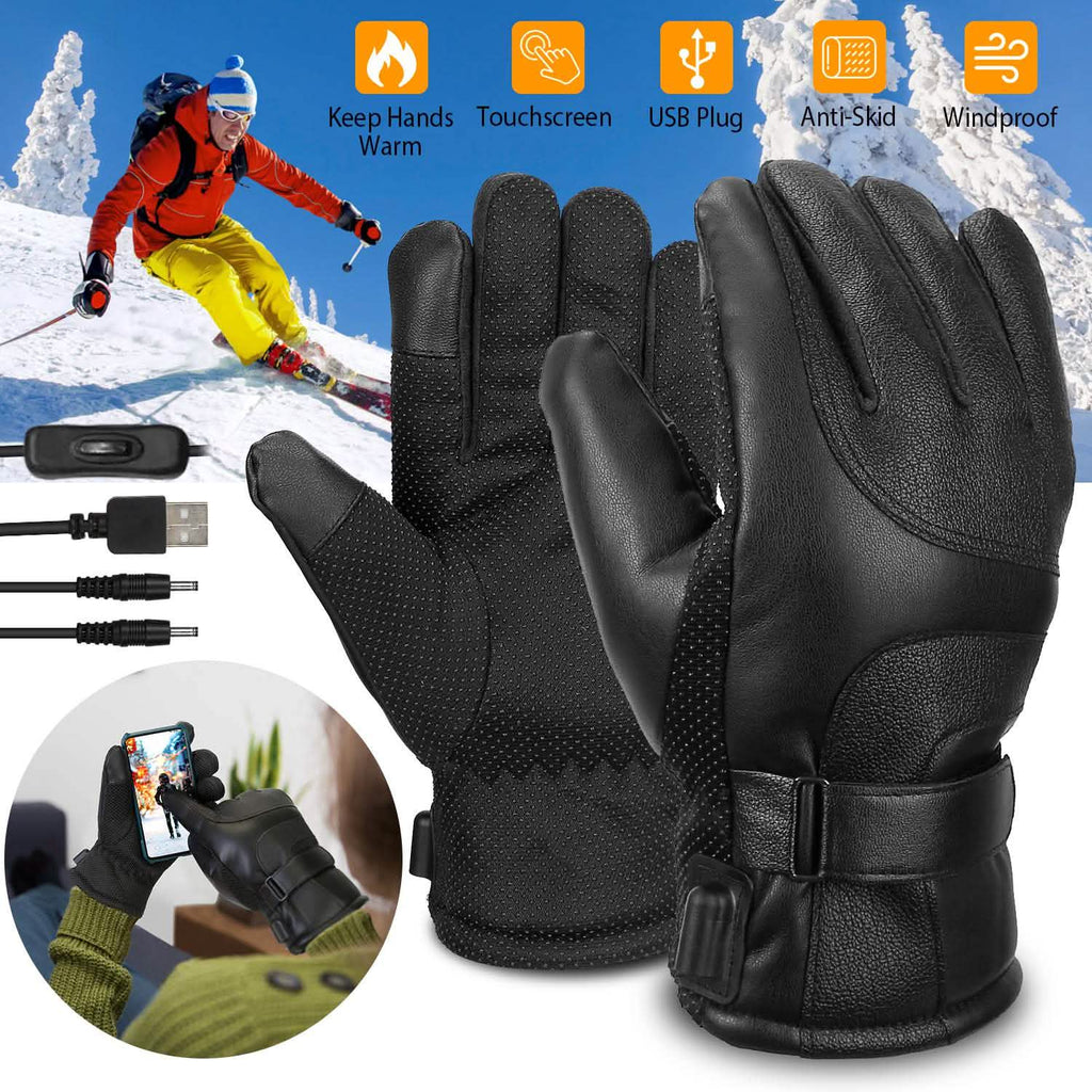 Gants tactiles chauffants électriques en cuir, avec prise USB