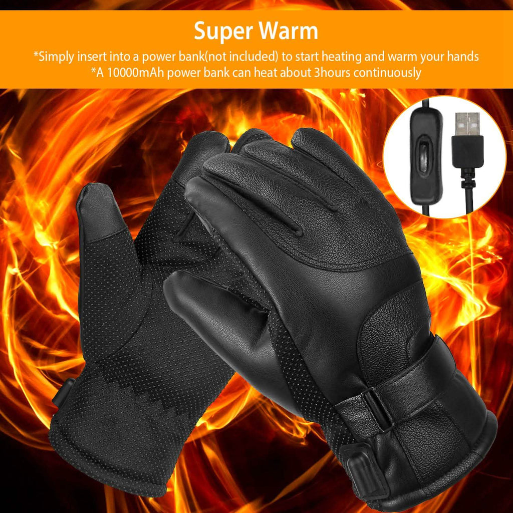 Gants tactiles chauffants électriques en cuir, avec prise USB