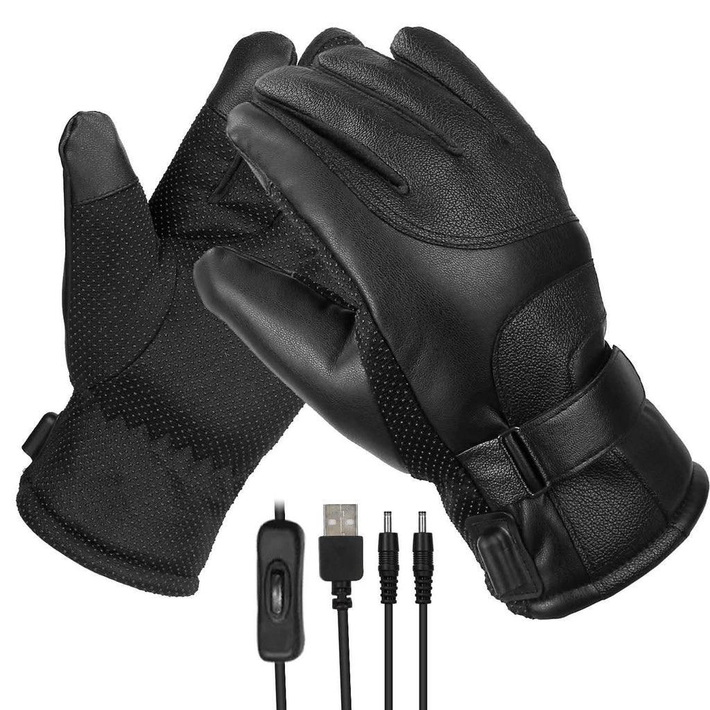 Gants tactiles chauffants électriques en cuir, avec prise USB