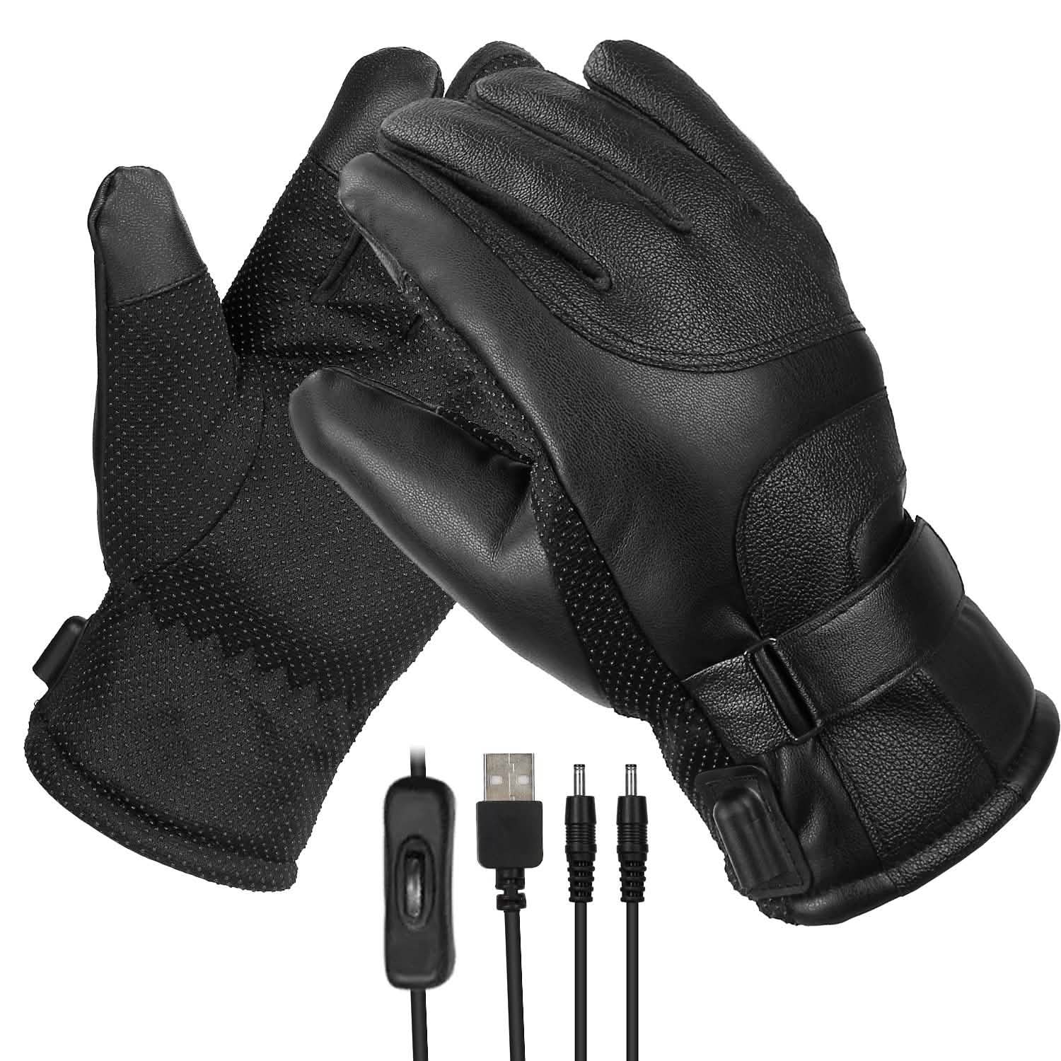 Gants tactiles chauffants électriques en cuir, avec prise USB