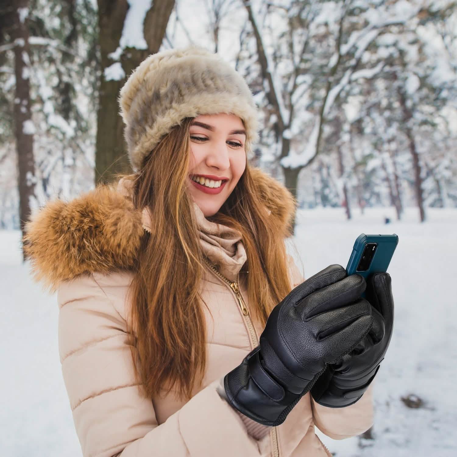 Gants tactiles chauffants électriques en cuir, avec prise USB