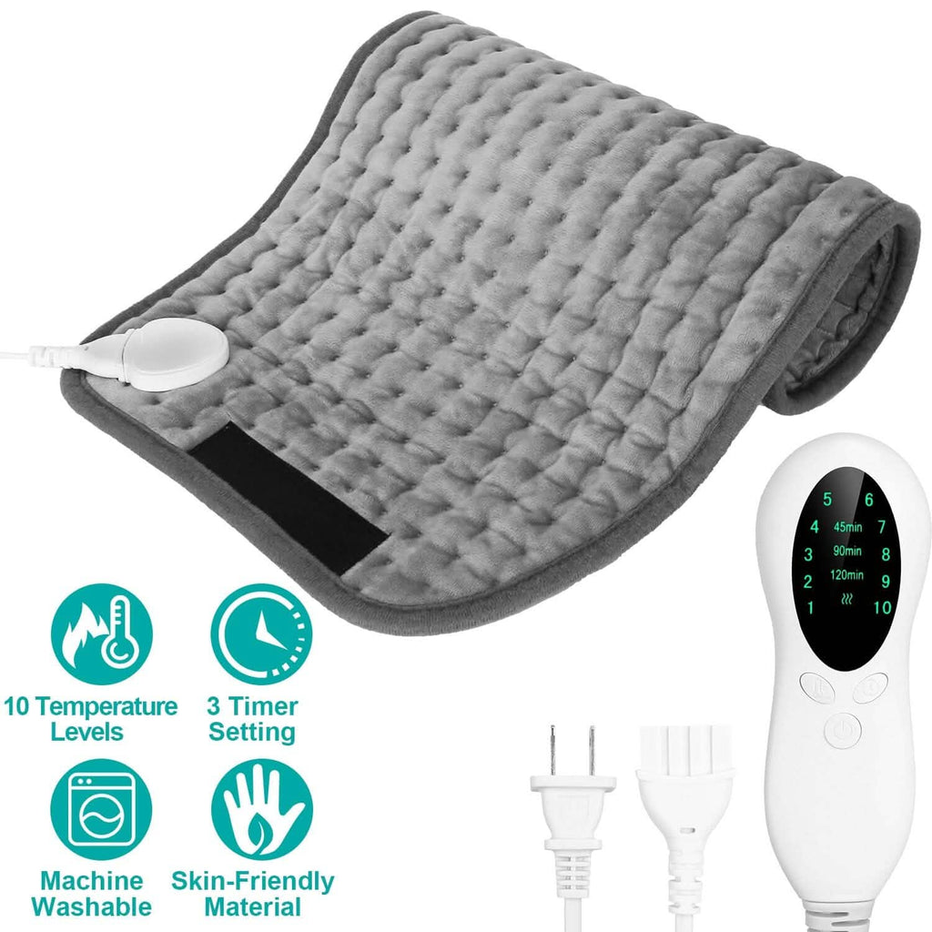 Coussin Chauffant Électrique pour le Dos, l'Abdomen, les Épaules avec 10 Niveaux de Température Réglables et Minuteur Intelligent