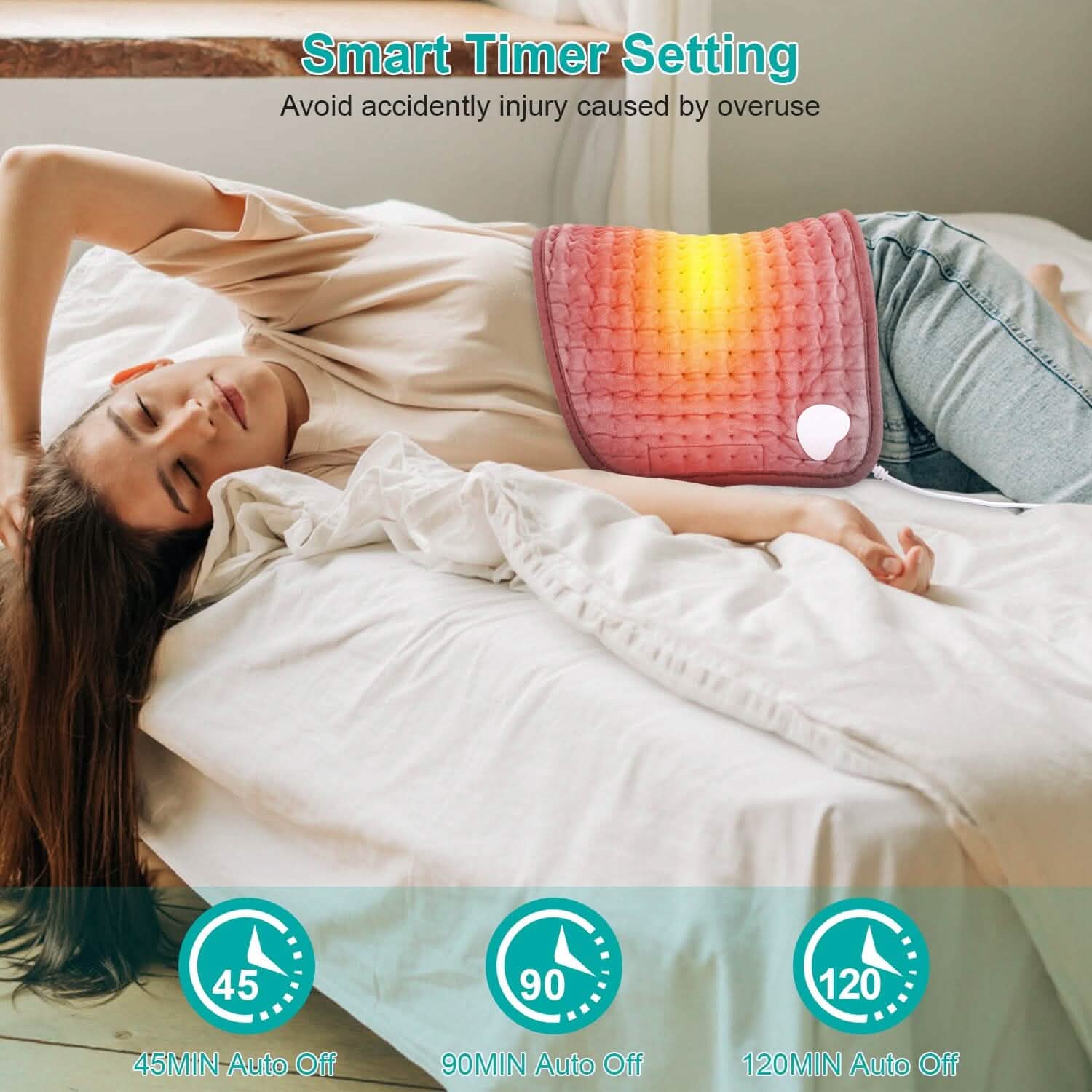 Coussin Chauffant Électrique pour le Dos, l'Abdomen, les Épaules avec 10 Niveaux de Température Réglables et Minuteur Intelligent