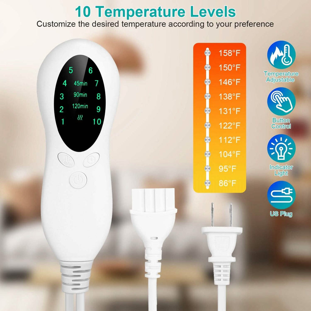 Coussin Chauffant Électrique pour le Dos, l'Abdomen, les Épaules avec 10 Niveaux de Température Réglables et Minuteur Intelligent