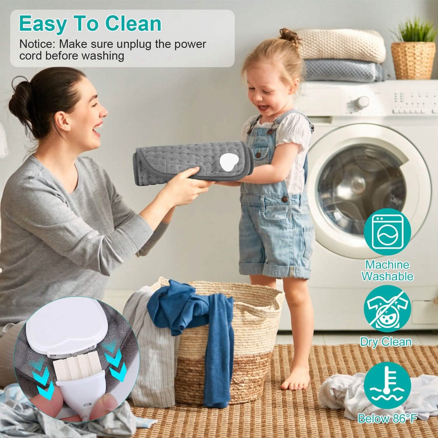 Coussin Chauffant Électrique pour le Dos, l'Abdomen, les Épaules avec 10 Niveaux de Température Réglables et Minuteur Intelligent