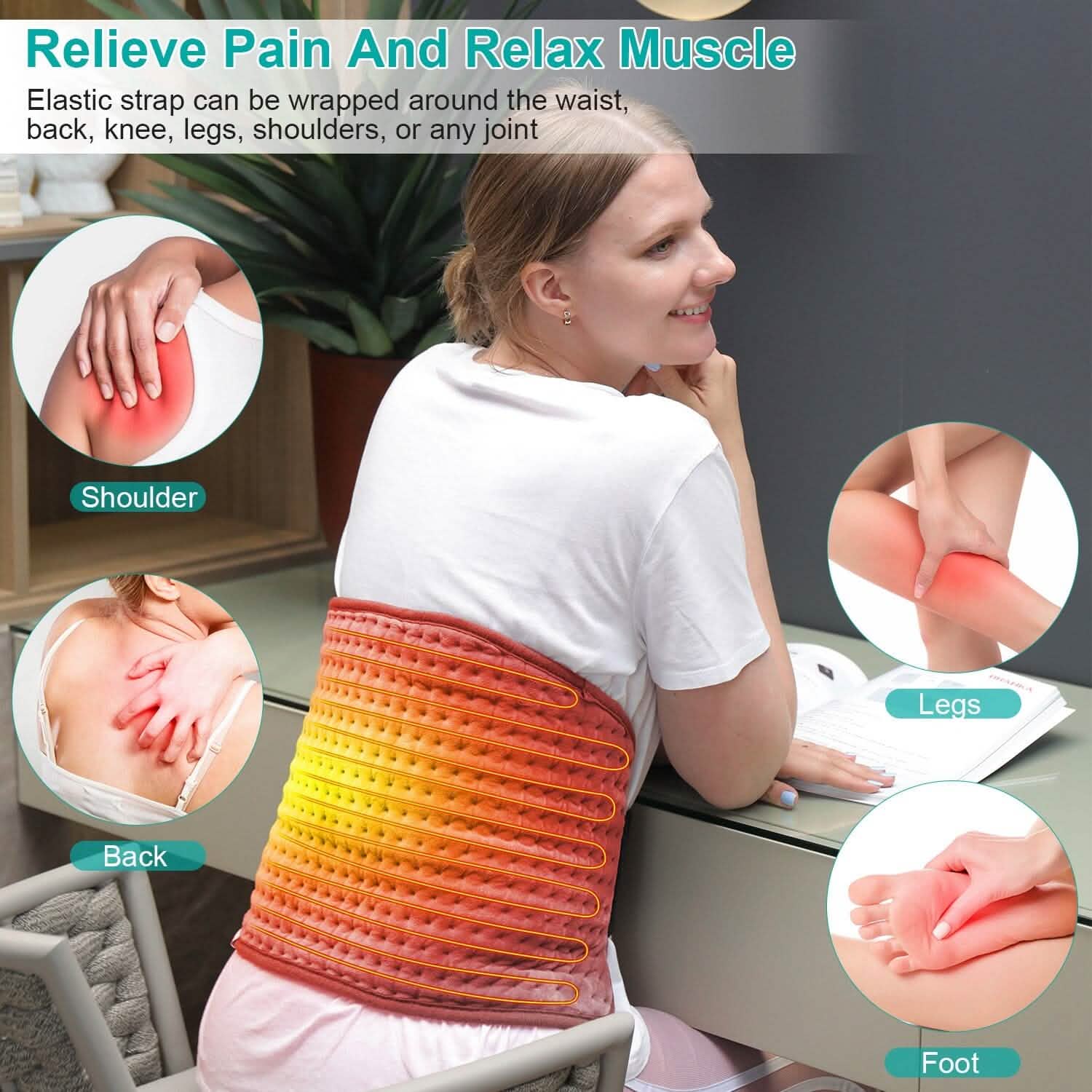 Coussin Chauffant Électrique pour le Dos, l'Abdomen, les Épaules avec 10 Niveaux de Température Réglables et Minuteur Intelligent