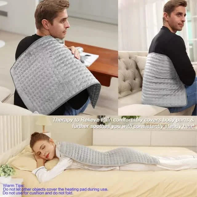 Coussin chauffant électrique, Couverture chauffante lavable pour soulager les douleurs musculaires et dorsales
