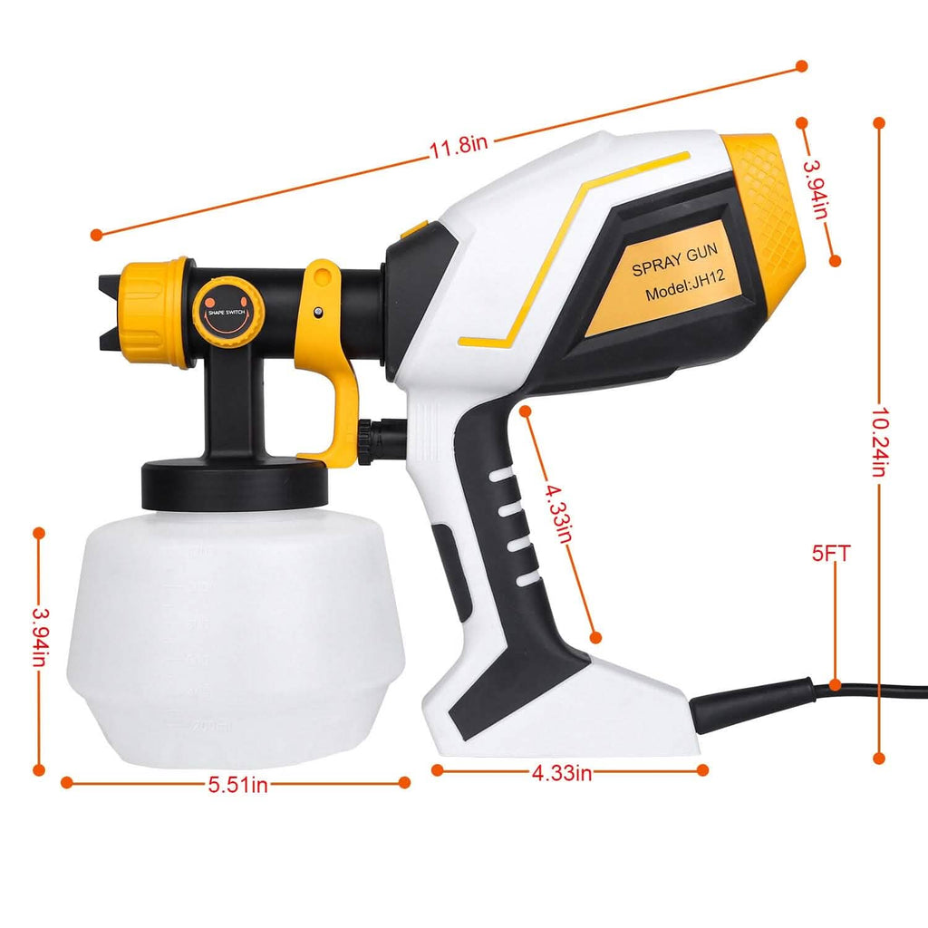 Pistolet à Peinture Électrique HVLP avec Différents Motifs de Pulvérisation Réservoir Détachable 1200ML