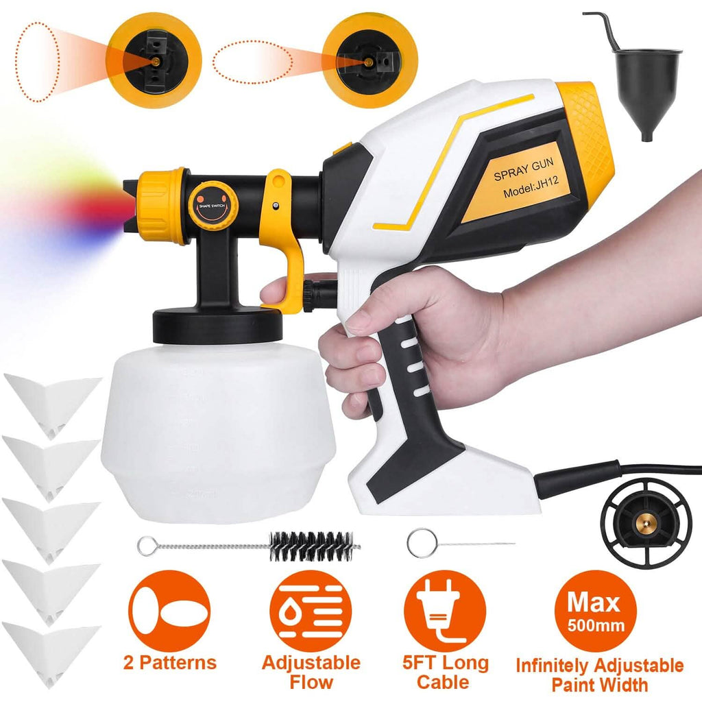 Pistolet à Peinture Électrique HVLP avec Différents Motifs de Pulvérisation Réservoir Détachable 1200ML